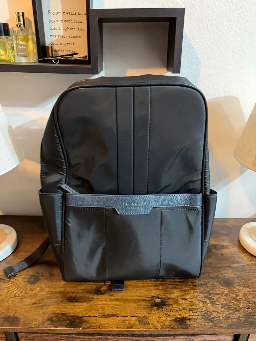 Ted Baker London Black Nylon Backpack with Front Pocket